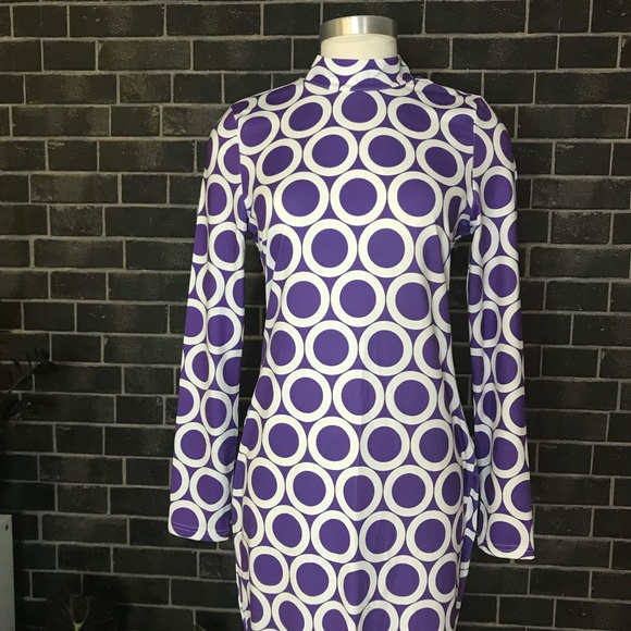 Mock Neck Slit Back Polka Dot Dress - Picture 2 of 12